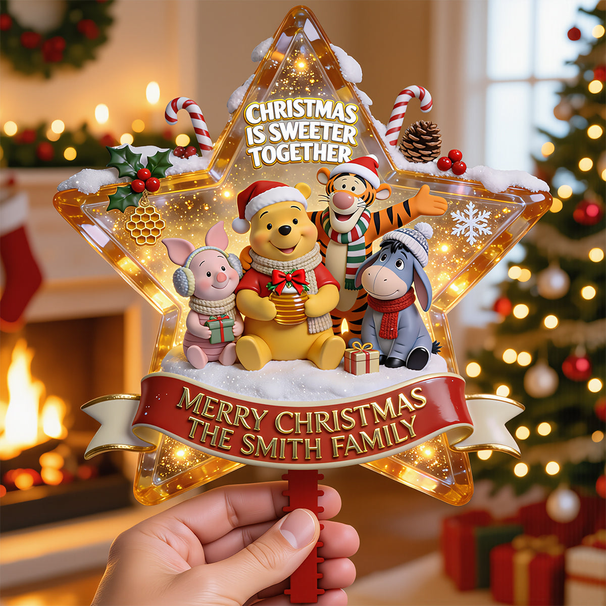 Personalized LED Light Star Tree Topper with Family Name | Christmas Decoration LED Light Tree GradoCreations