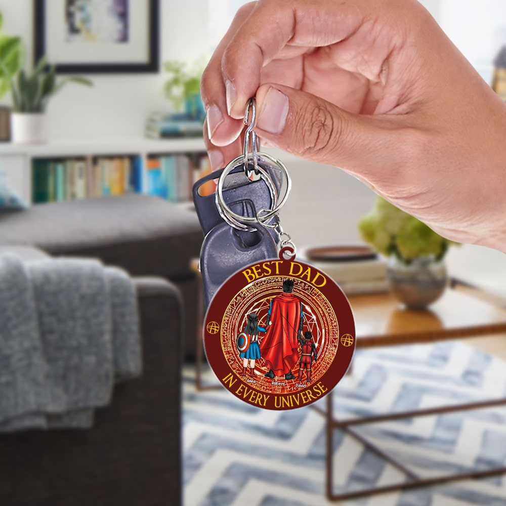 Personalized Super Hero Keychain Gift for Dad - Father's Day Acrylic Keychain