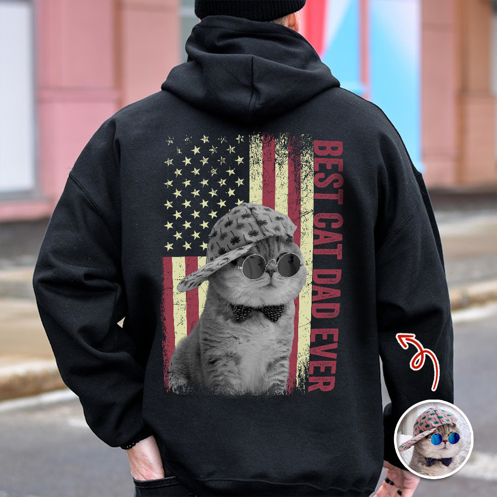 Custom Photo Best Cat Dad Ever Shirt Gift for Cat Lovers HN590 - Tshirt Back GradoCreations