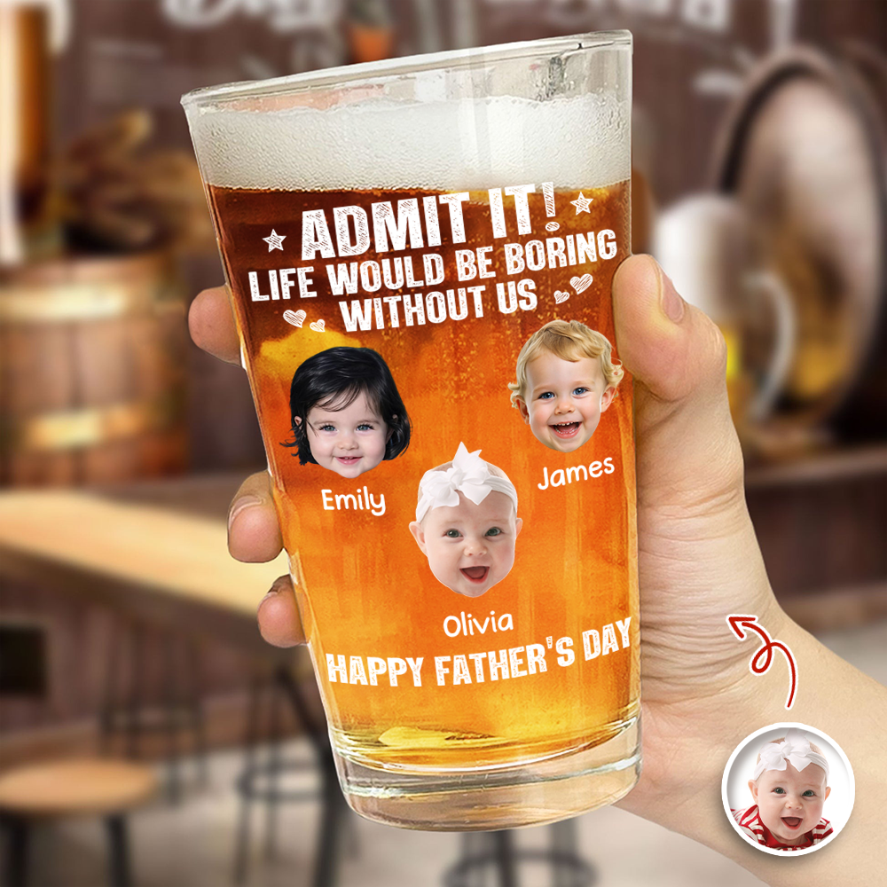 Personalized Photo Beer Glass Custom Message Gift for Dad HN590 - Print Beer Glass GradoCreations