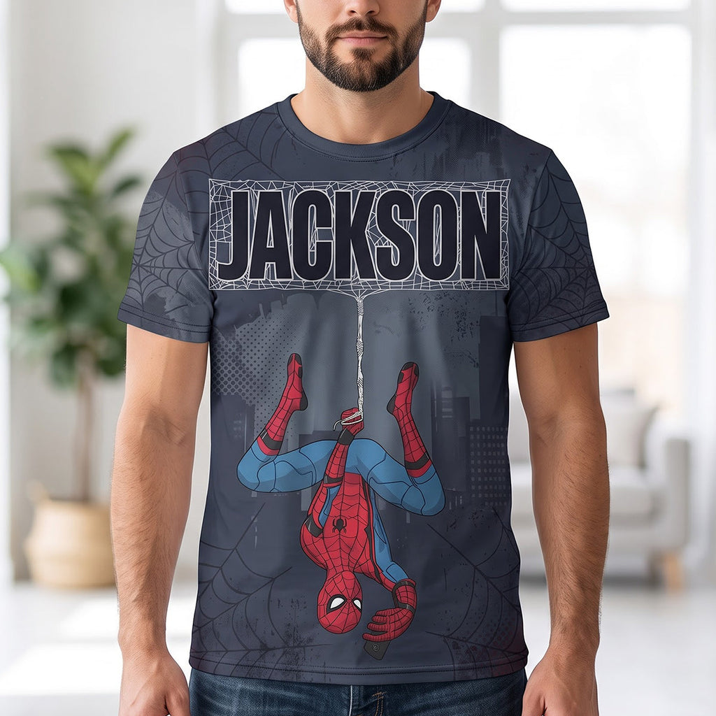 Personalized Spider-Man 3D T-Shirt Custom Name Gift for Him AOP Tshirt GradoCreations