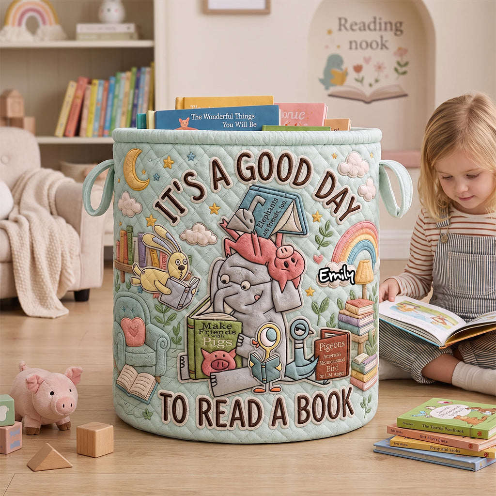 Personalized Quilted Laundry Basket for Book Lovers - Custom Name Gift Quilted Laundry Basket GradoCreations