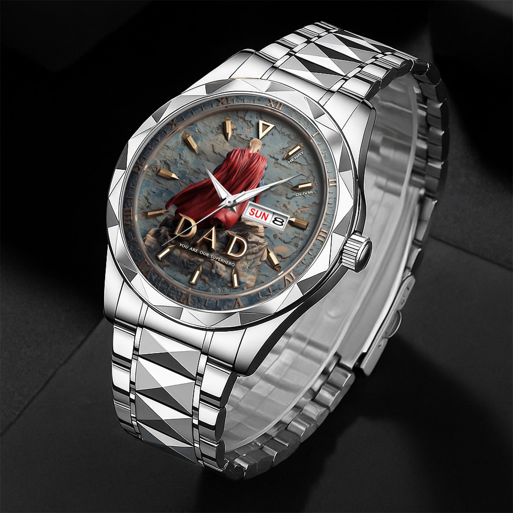 Personalized Men's Wrist Watch Custom Message Gift for Dad, Grandpa
