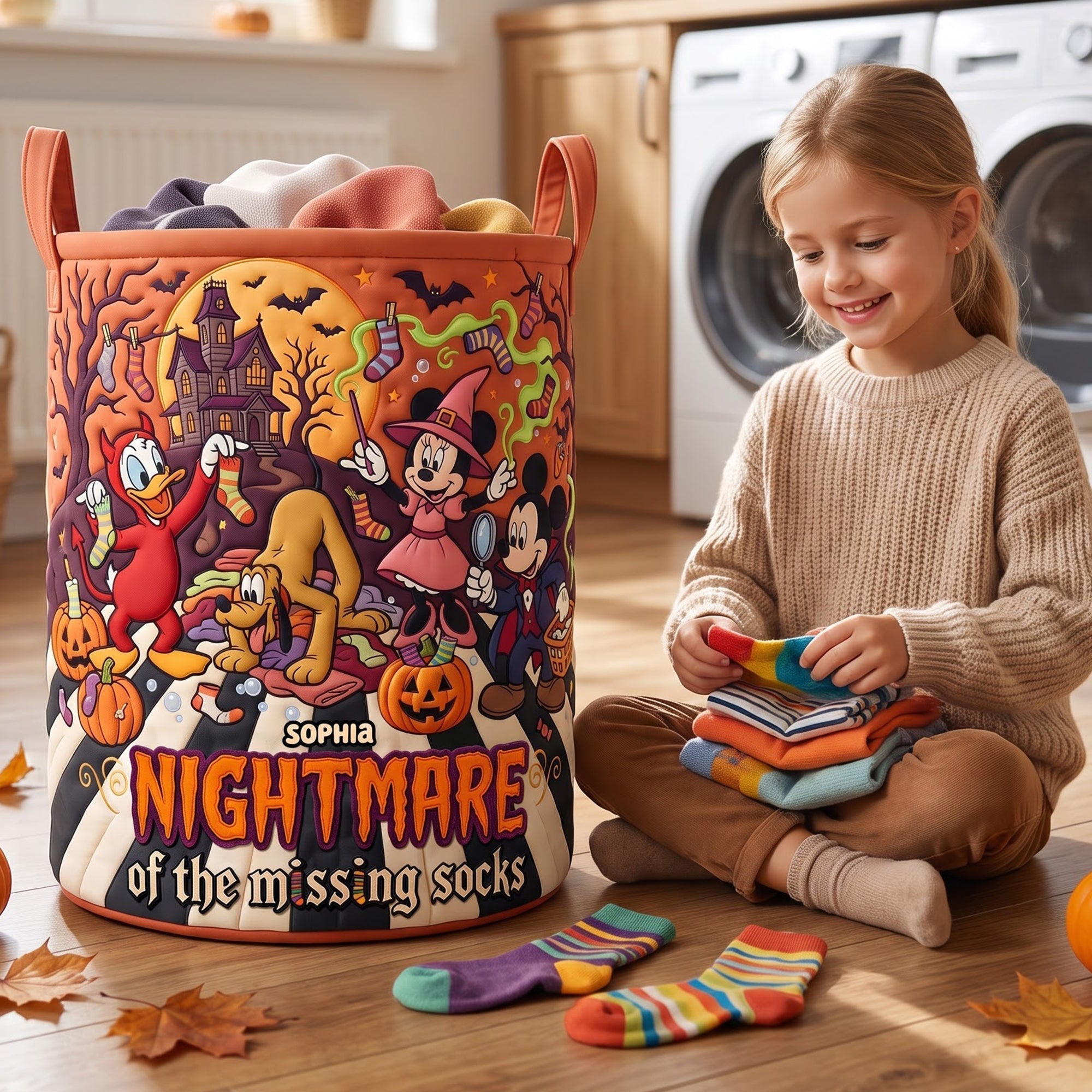 Personalized Halloween Quilted Laundry Basket for Home Organization Quilted Laundry Basket GradoCreations