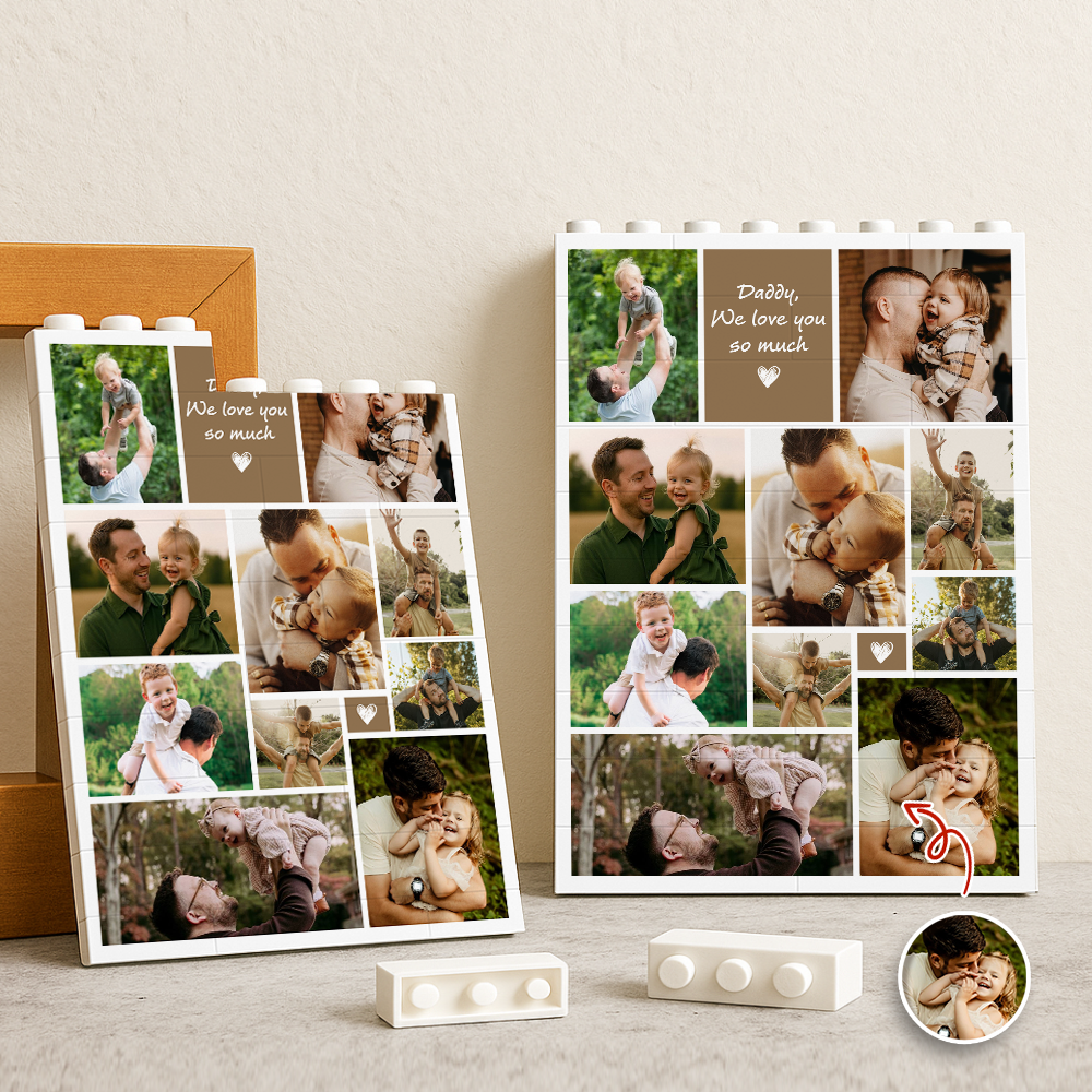 Personalized Photo Collage Puzzle Gift for Dad | Custom Name HN590 - Building Blocks GradoCreations