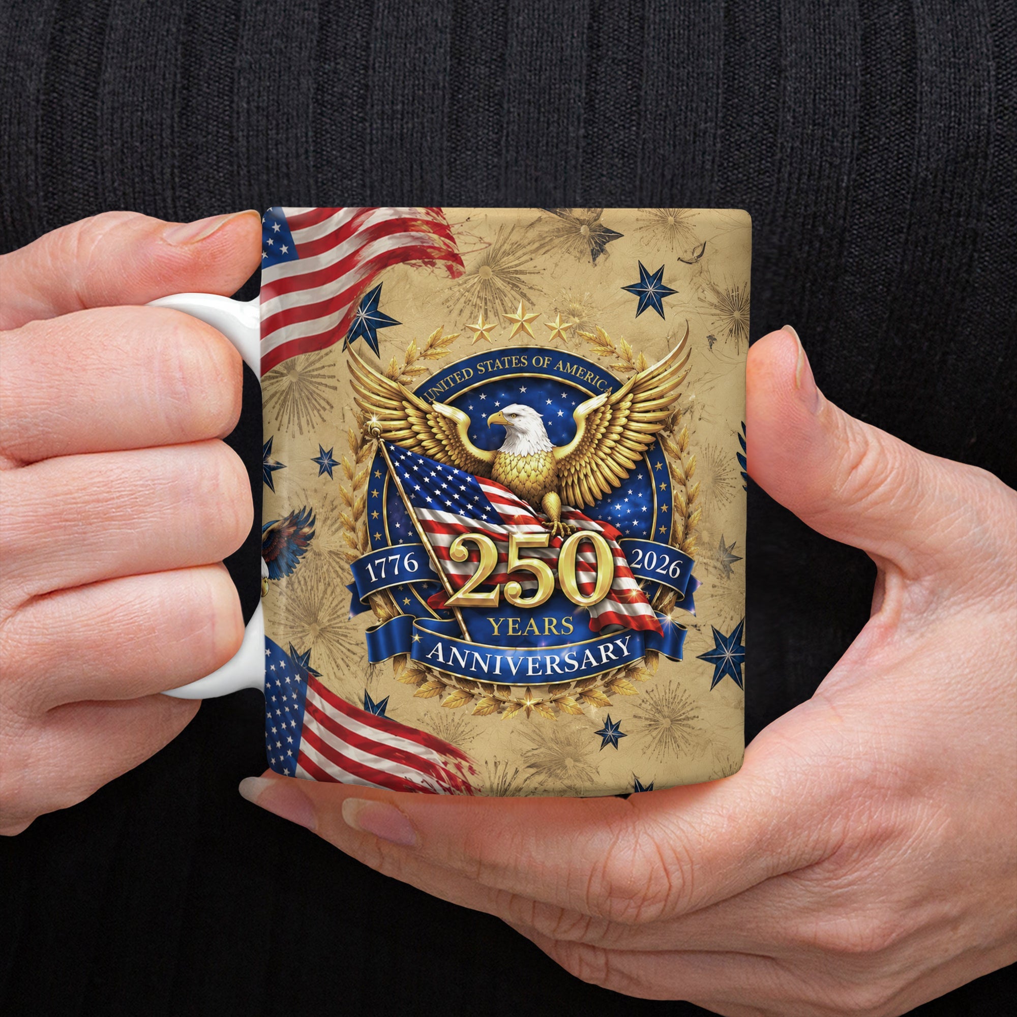 Personalized USA 250 Years Eagle Coffee Mug Custom Gift HN590 - edge to edge mug GradoCreations