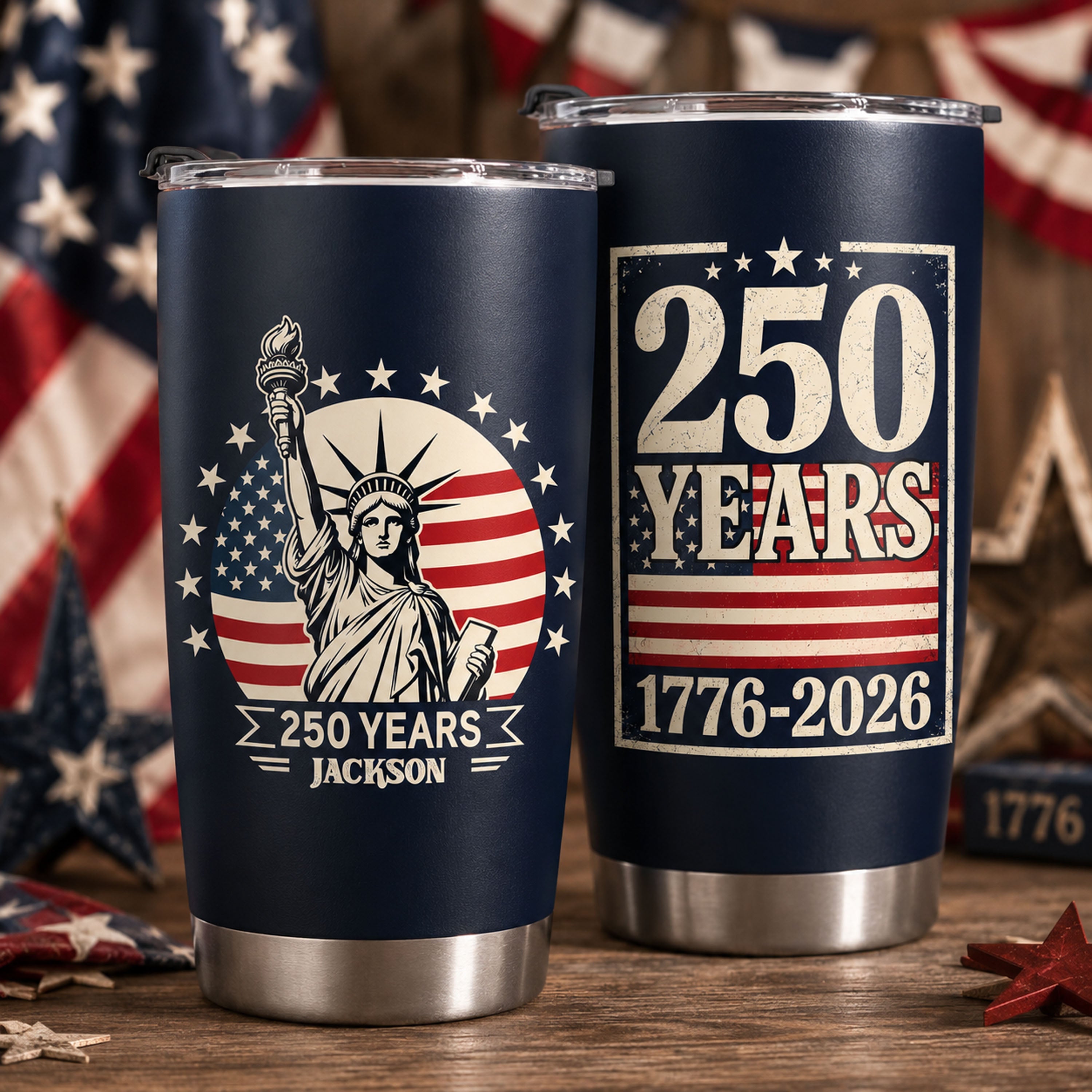 Personalized Statue of Liberty Tumbler Custom Name 250th Anniversary Gift HN590 - Fat Tumbler GradoCreations