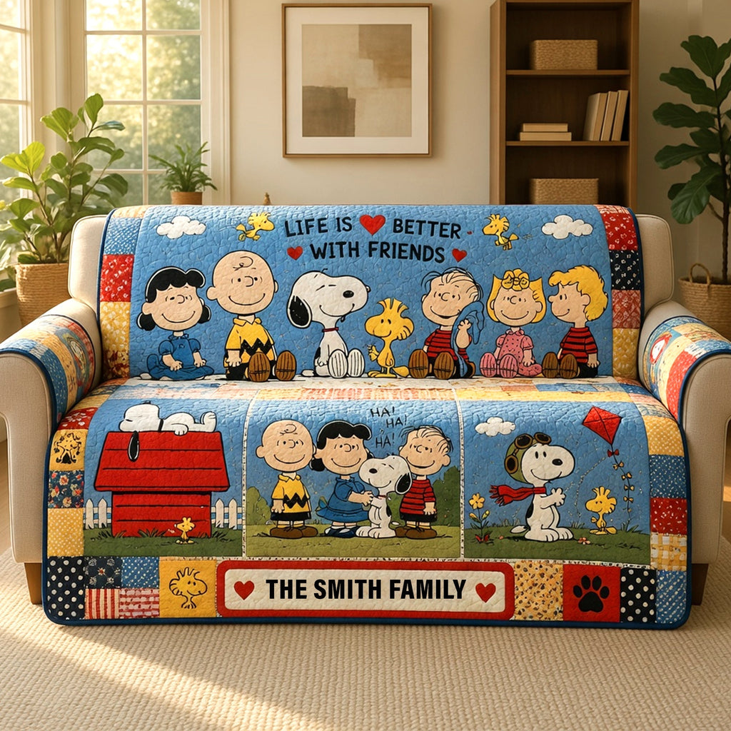 Personalized Quilted Sofa Cover Life Is Better With Friends for Family Home Decor Quited Sofa Cover GradoCreations