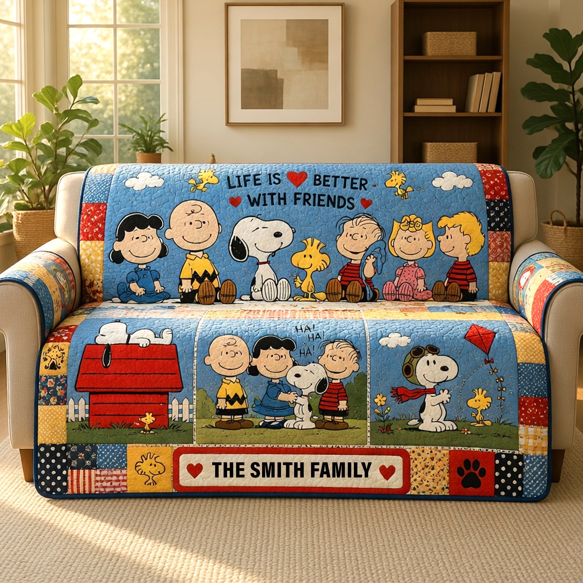 Personalized Quilted Sofa Cover Life Is Better With Friends for Family Home Decor Quited Sofa Cover GradoCreations