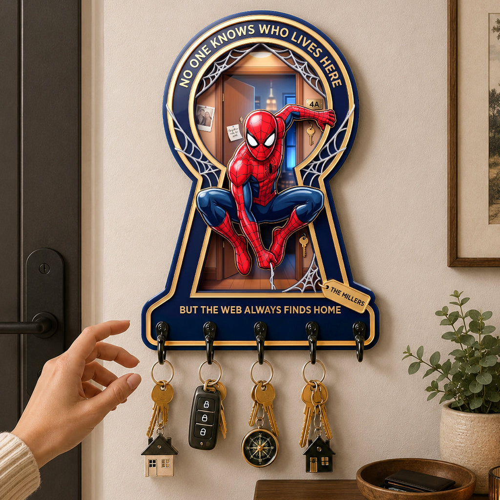 Personalized Spider-Man Hanging Rack - Custom Family Key Holder Gift for Movie Fans Hanging Rack GradoCreations