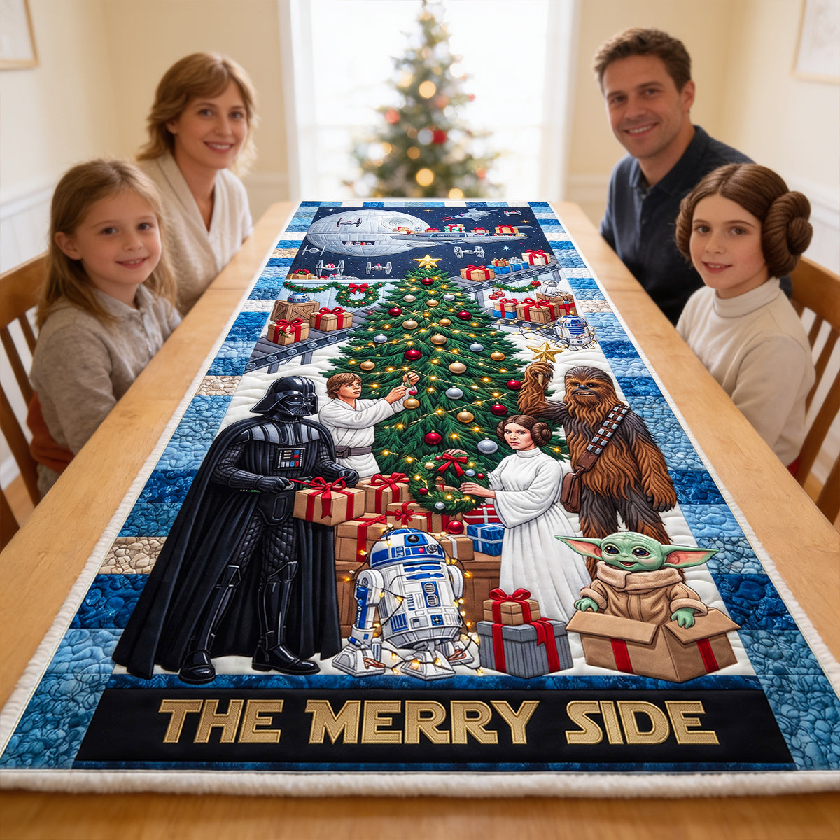 Custom Name Christmas Table Runner with Star Wars Design for Family Quilt Table Runner GradoCreations