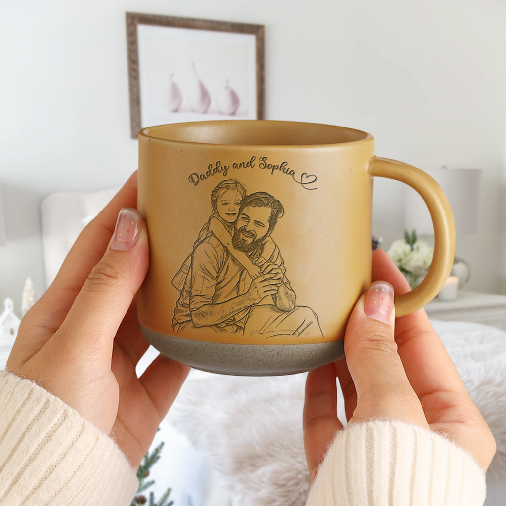 Personalized Engraved Pottery Mug Custom Photo Gift for Dad HN590 - Engraved Pottery Mug Fix GradoCreations