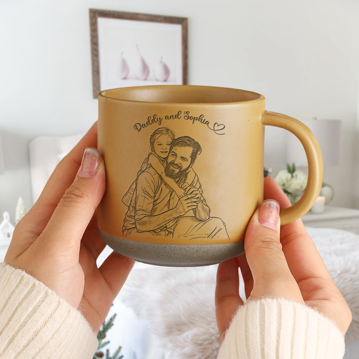 Personalized Engraved Pottery Mug Custom Photo Gift for Dad HN590 - Engraved Pottery Mug Fix GradoCreations