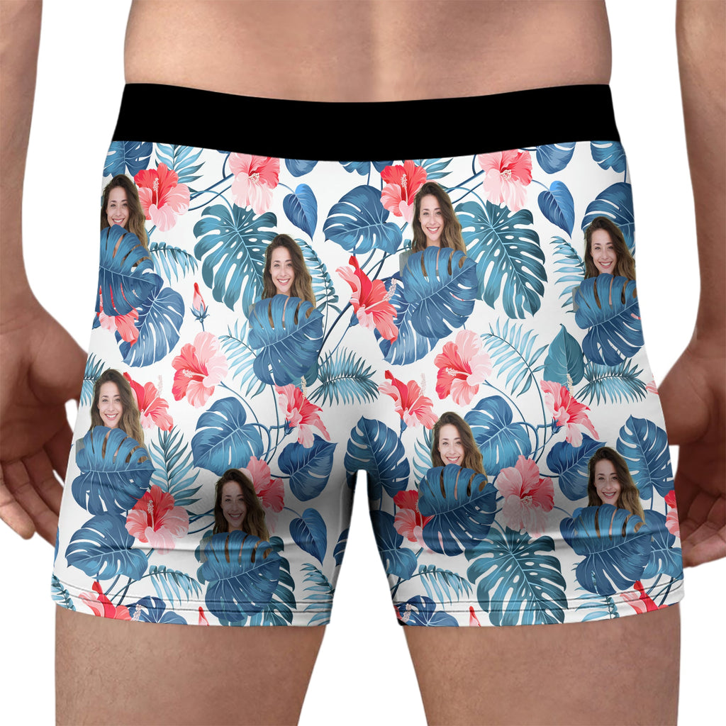 Custom Photo Tropical Floral Boxers Personalized Gift for Husband HN590 - Boxer GradoCreations