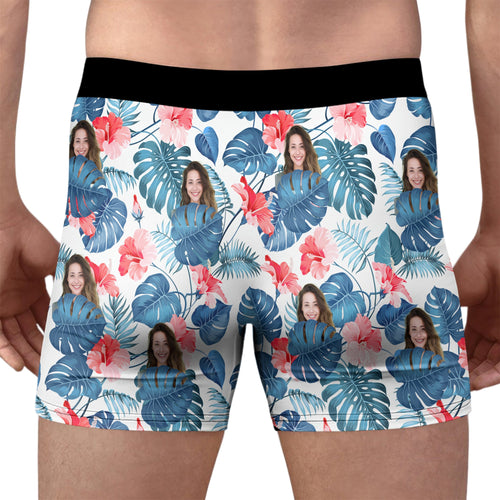 Custom Photo Tropical Floral Boxers Personalized Gift for Husband HN590 - Boxer GradoCreations