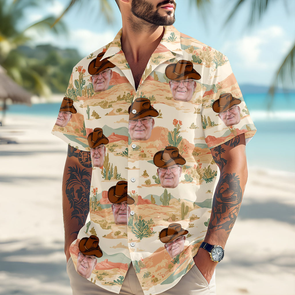 Personalized Retro Cowboy Hawaiian Shirt Custom Photo Gift HN590 - AOP Hawai Shirt GradoCreations
