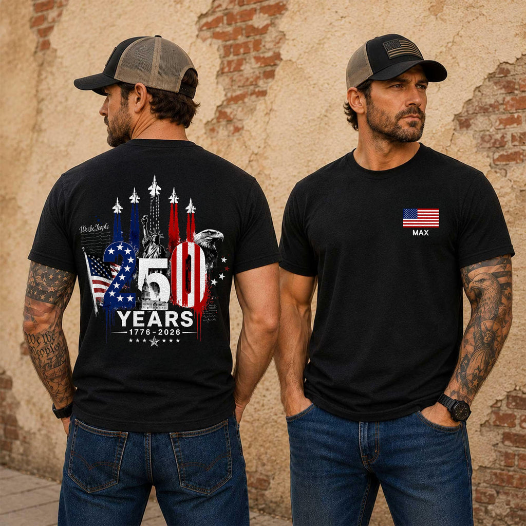 Personalized American Flag Comfort Shirt Independence Day Gift for Dad Back&Front Comfort Shirt GradoCreations