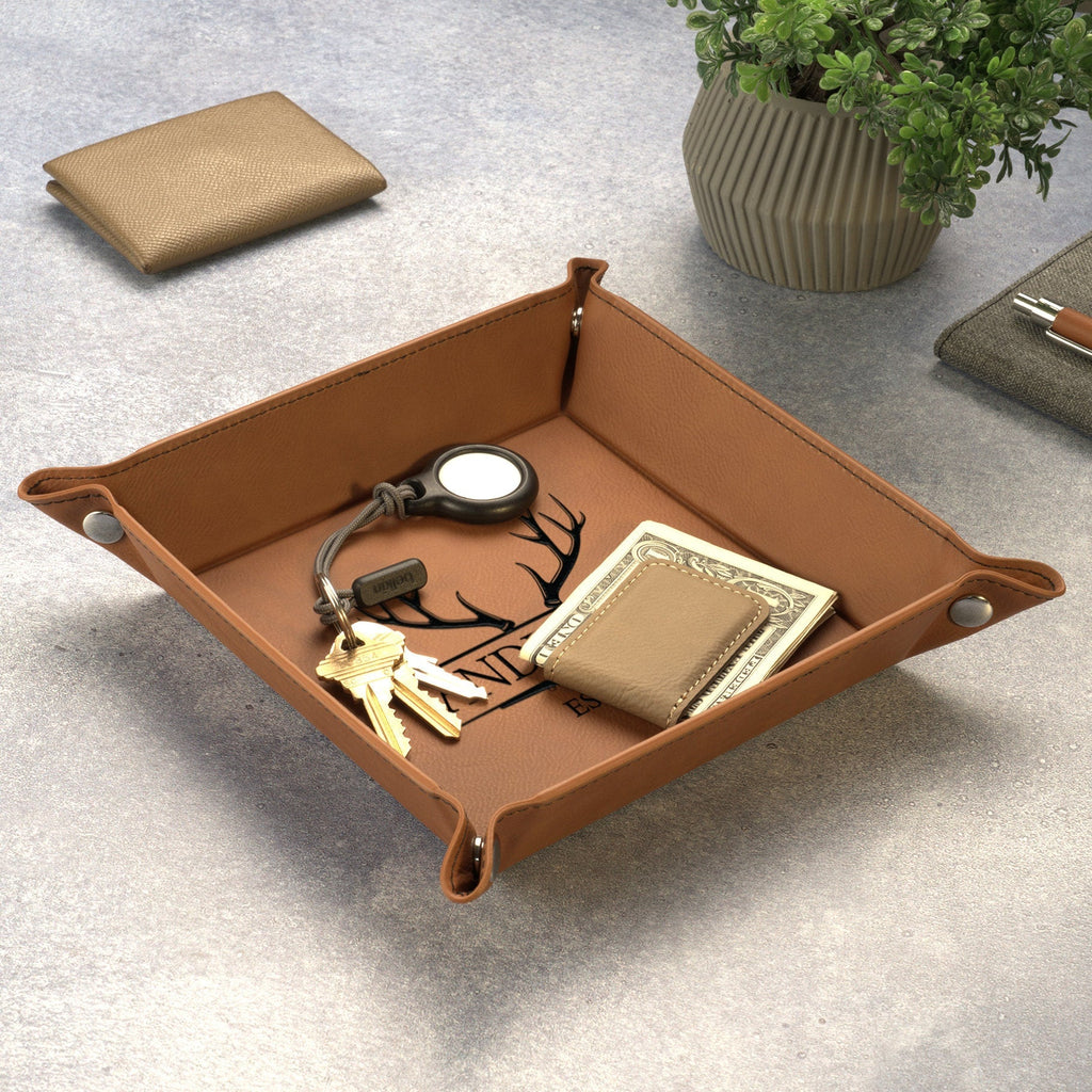 Personalized Leather Valet Tray Custom Name Gift for Dad HN590 - Leather Valet Tray FIX GradoCreations