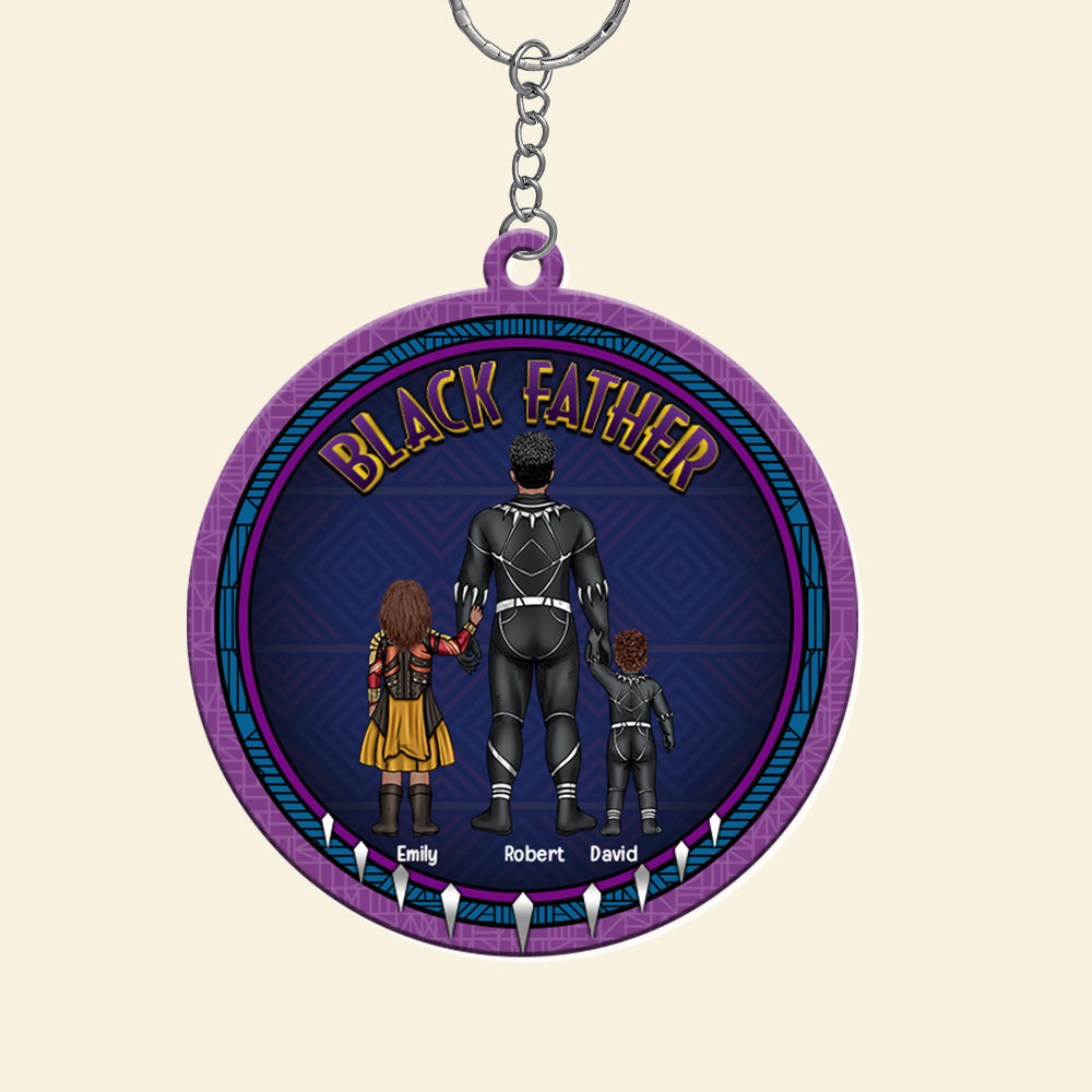 Personalized Black Father Panther Acrylic Keychain Gift for Dad