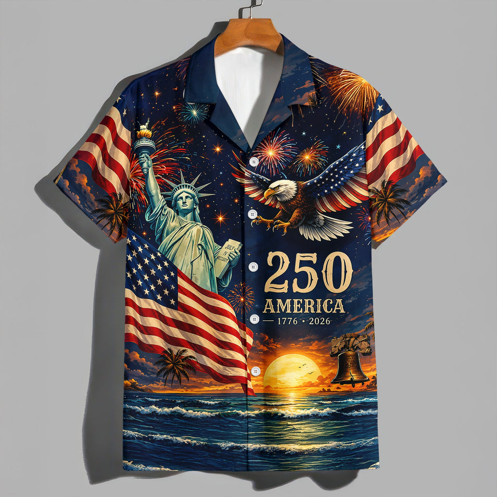 Personalized Patriotic Hawaiian Shirt US Flag Bald Eagle Gift HN590 - AOP Hawai Shirt GradoCreations