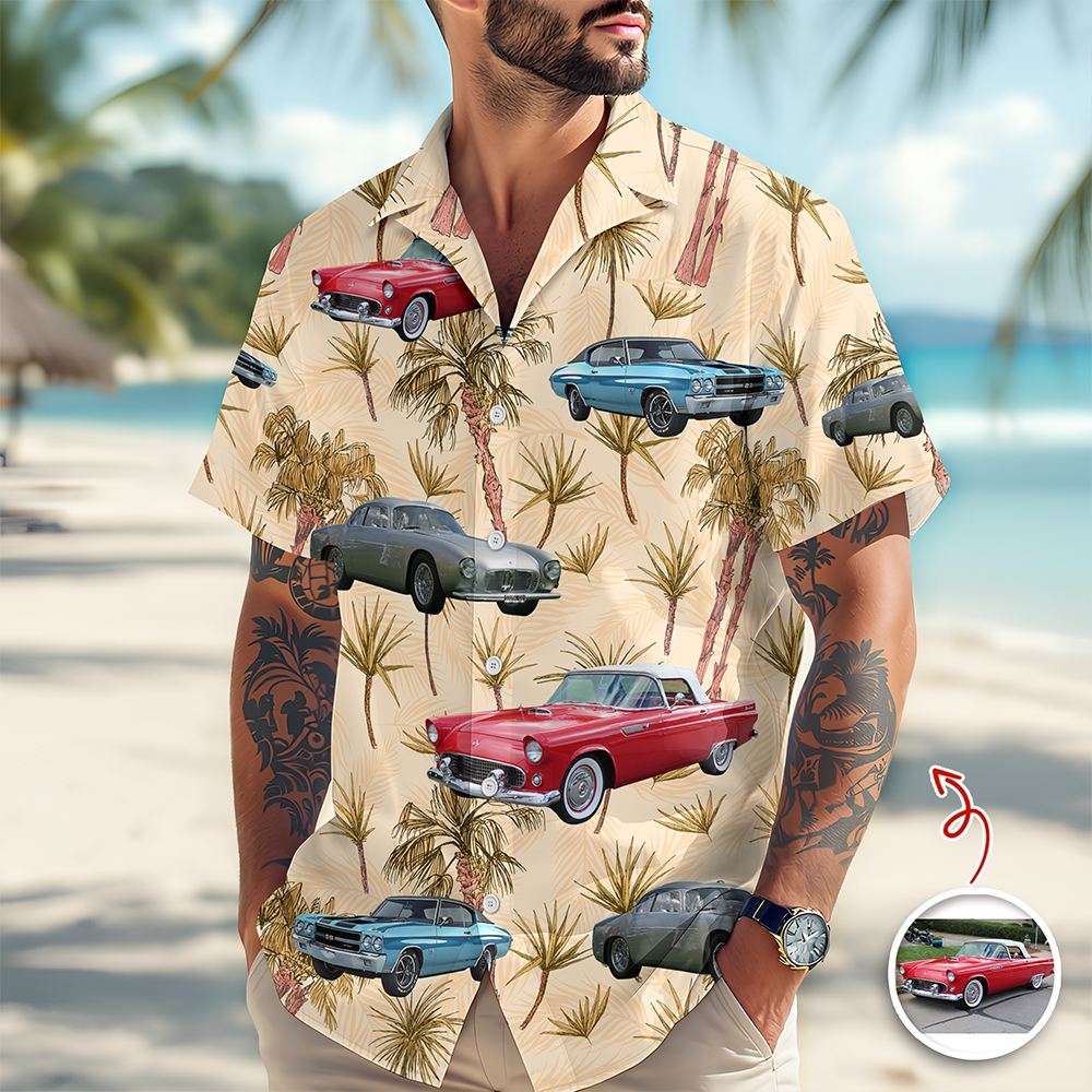 Personalized Classic Car Photo Hawaiian Shirt Gift for Dad HN590 - AOP Hawai Shirt GradoCreations