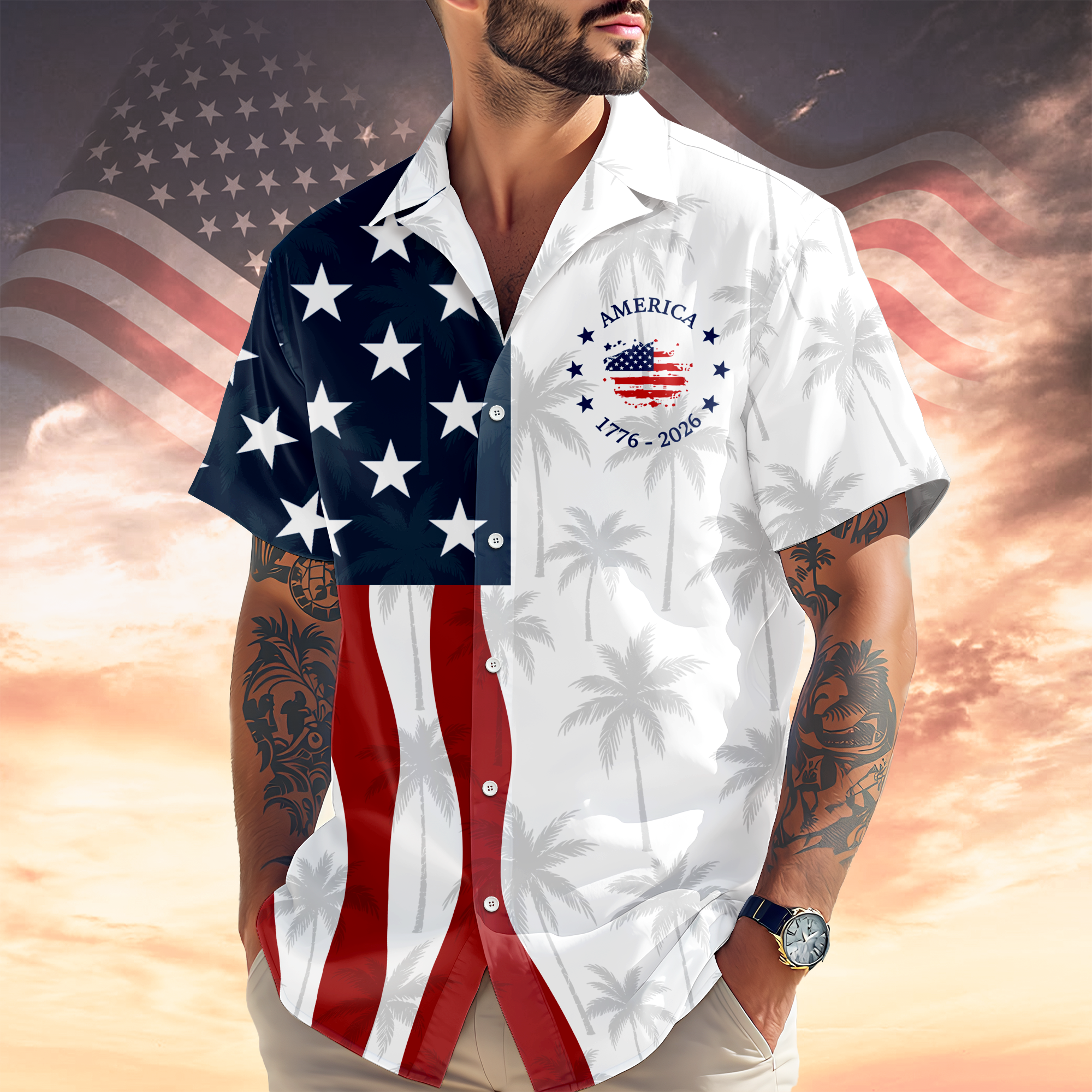 Personalized American Flag Hawaiian Shirt 250th Anniversary Gift HN590 - AOP Hawai Shirt GradoCreations