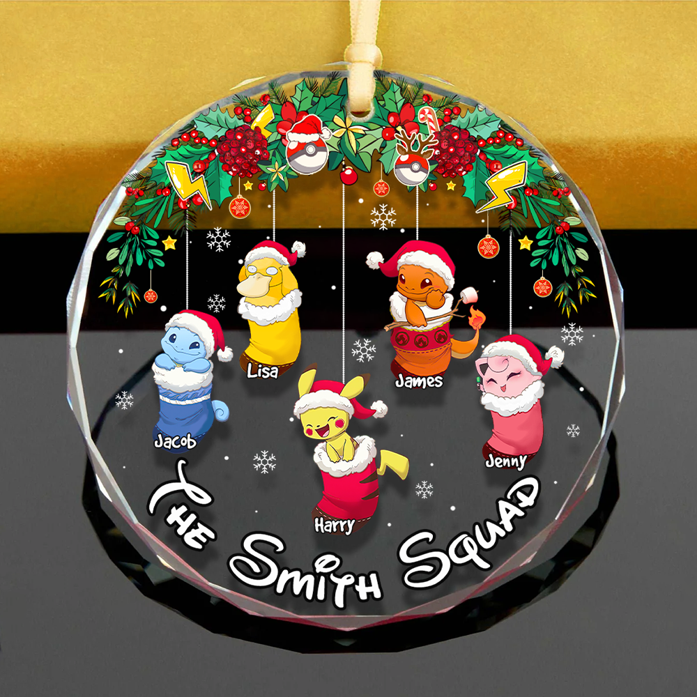 Personalized Glass Ornament Poke Family Socks Holiday Gift