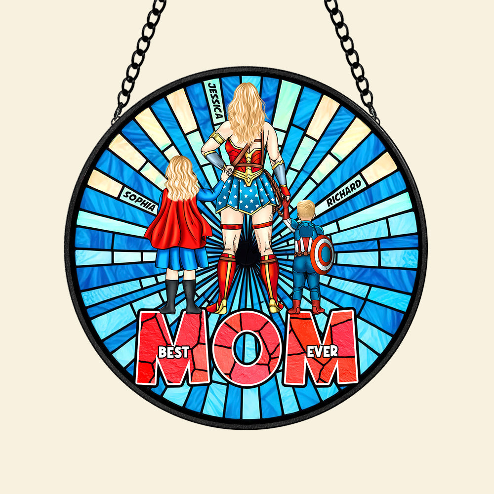 Personalized Stained Glass Suncatcher for Mom | Superhero Gift