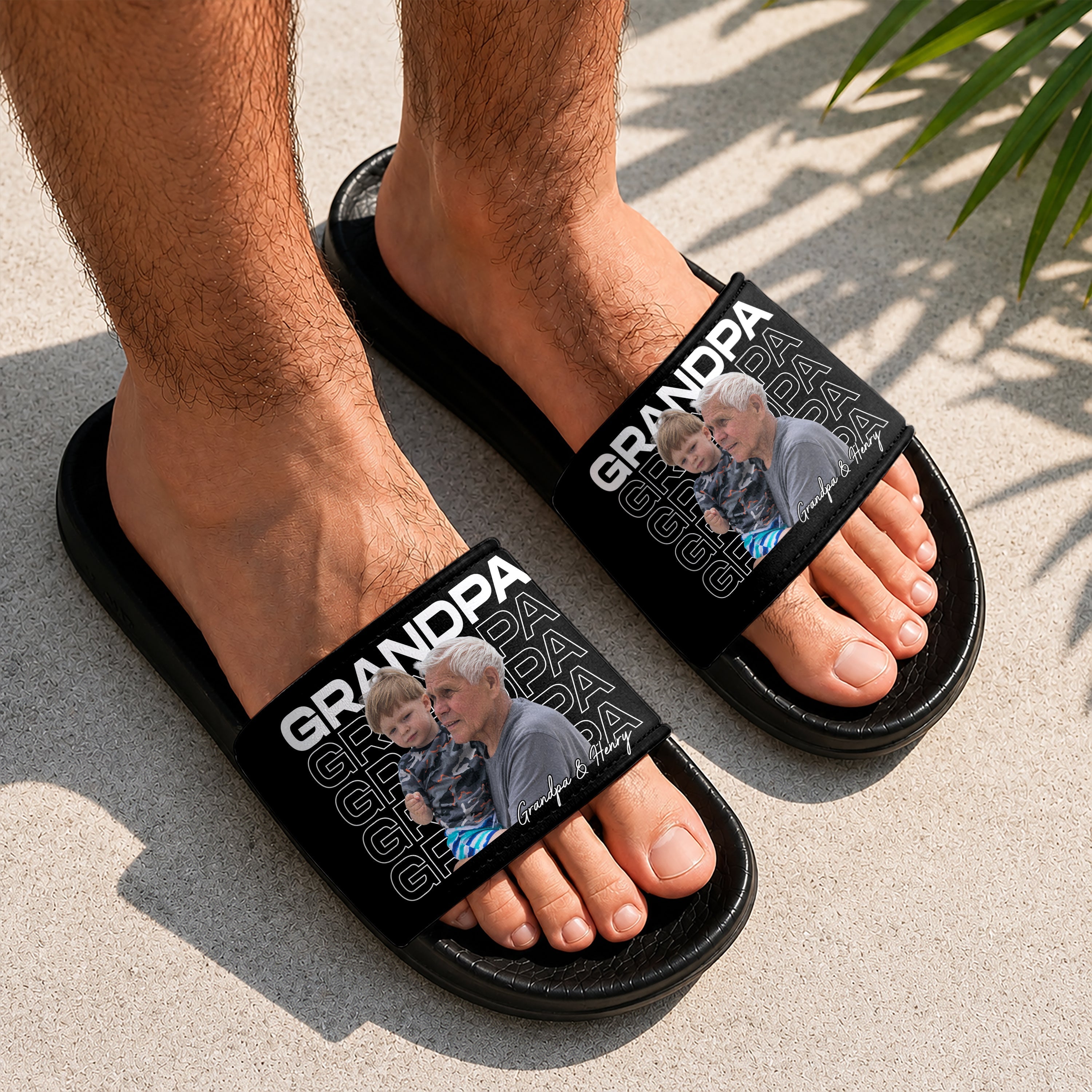Personalized Slide Sandals Custom Photo Gift for Dad HN590 - Slide Sandals GradoCreations