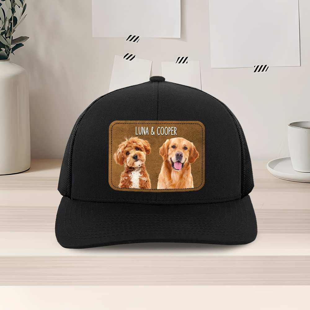 Personalized Dog Photo Leather Patch Hat Custom Gift for Dog Dad HN590 - Leather Patch Hat GradoCreations