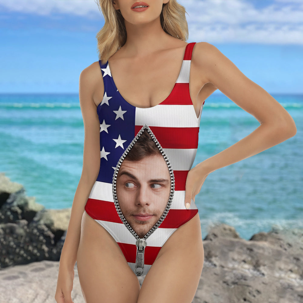 Personalized Photo Swimsuit USA Flag Gift for Her HN590 - Swimsuit GradoCreations