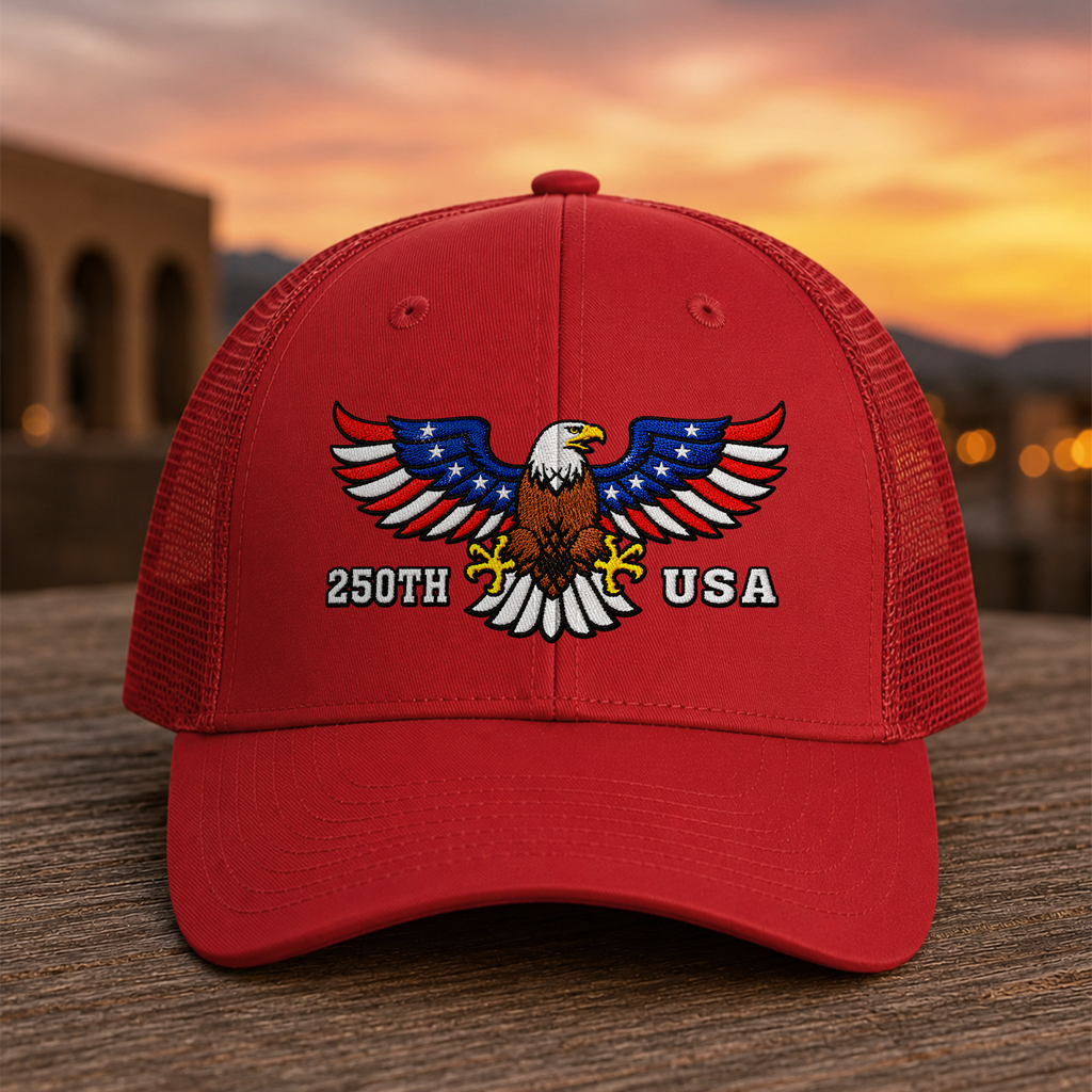 Personalized Patriotic Trucker Hat Custom Name 250th Anniversary Gift HN590 - Embroidered Trucker Hat GradoCreations