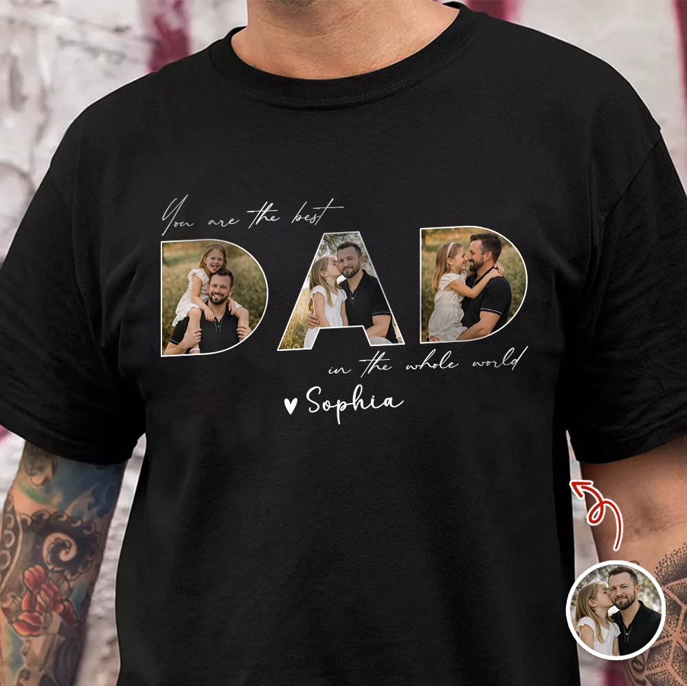 Custom Photo Dark Shirt Gift for Dad | Personalized Father's Day Tee HN590 - Tshirt GradoCreations
