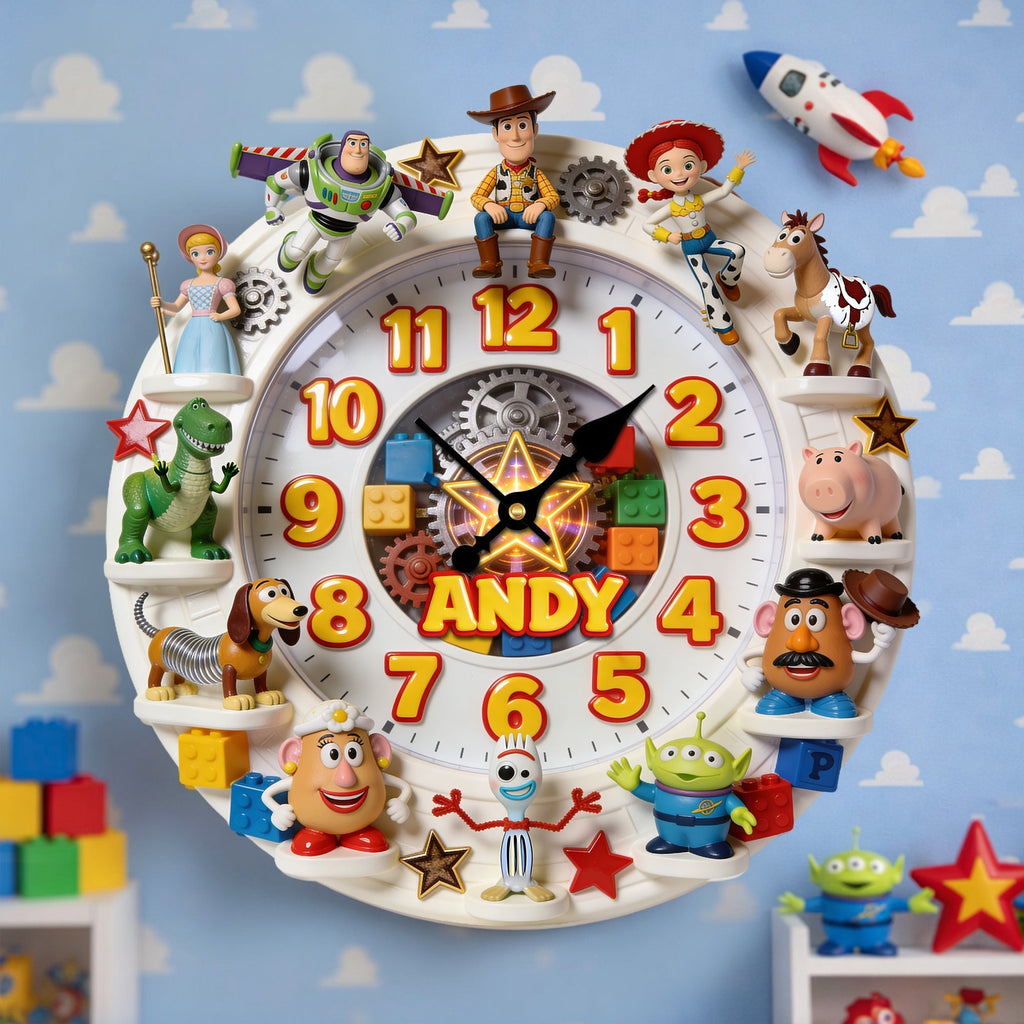 Personalized Kids Wall Clock with Cowboy Story Characters Gift Idea for Family Wall Hanging Clock GradoCreations