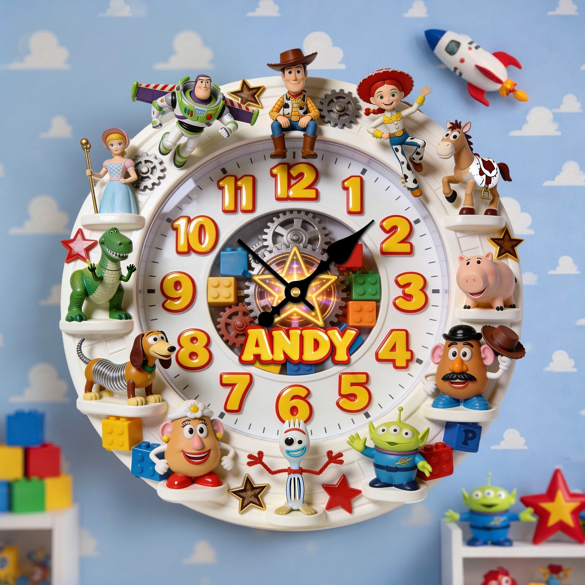 Personalized Kids Wall Clock with Cowboy Story Characters Gift Idea for Family Wall Hanging Clock GradoCreations