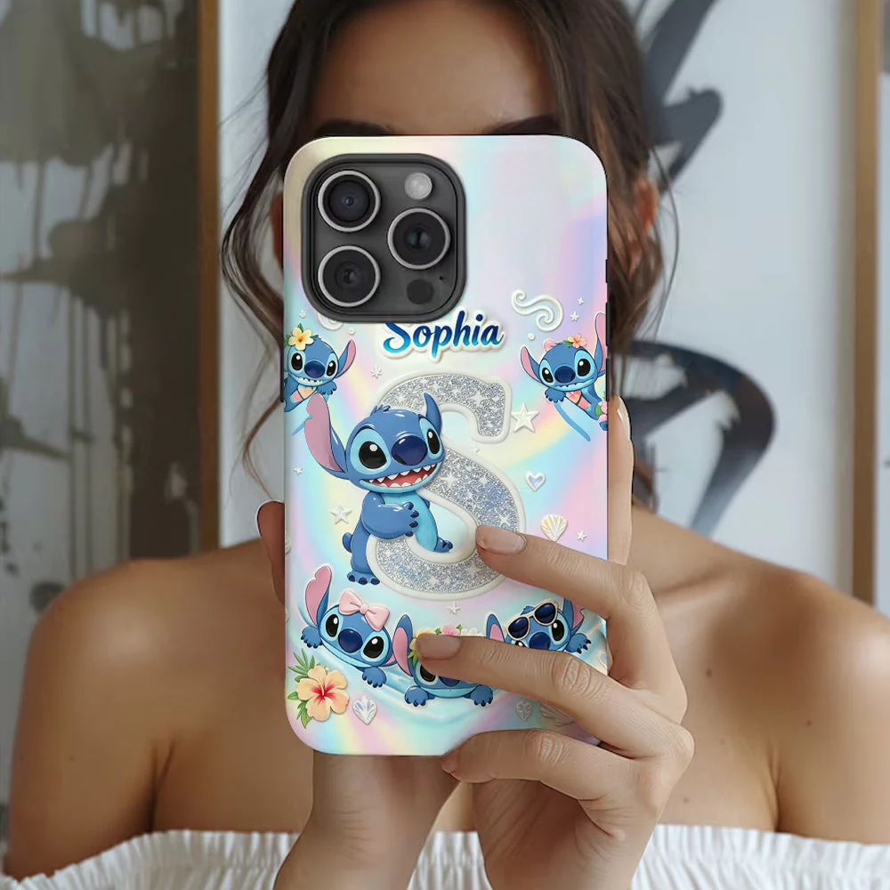 Personalized Cute Blue Alien Phone Case Custom Name Gift for Her