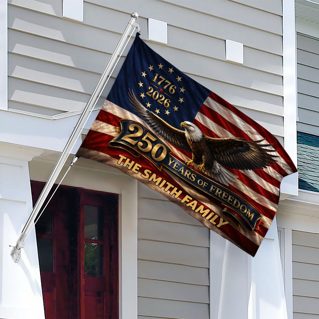 Personalized Eagle House Flag Family Name 250 Years Freedom HN590 - Banner House Flag GradoCreations