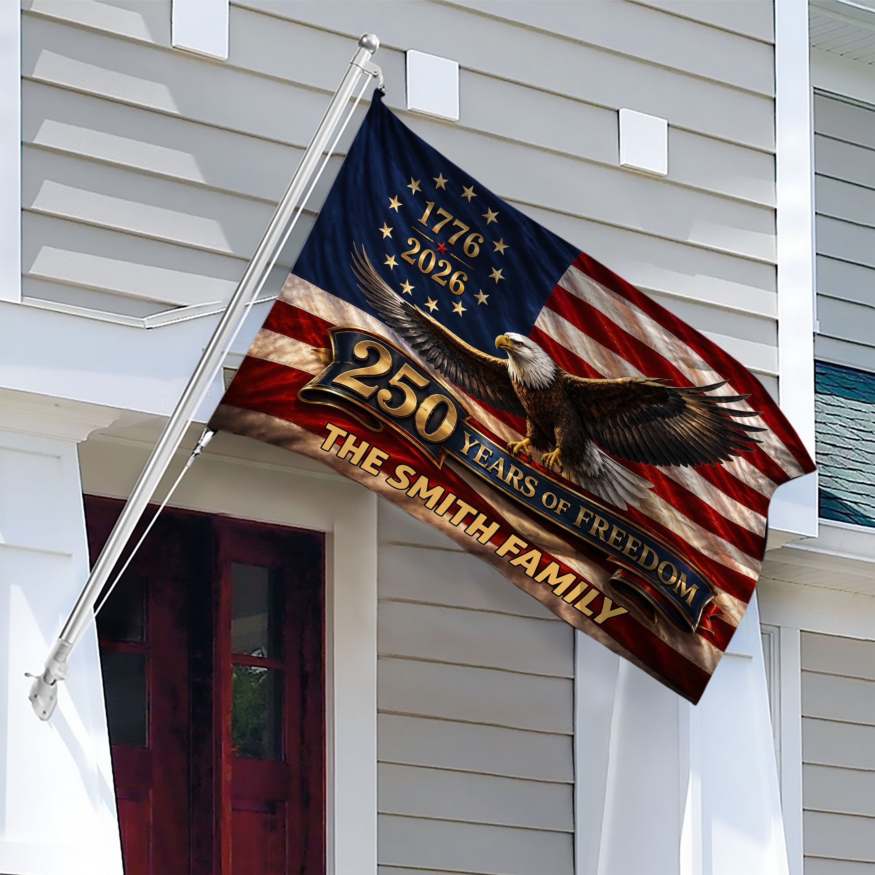 Personalized Eagle House Flag Family Name 250 Years Freedom HN590 - Banner House Flag GradoCreations
