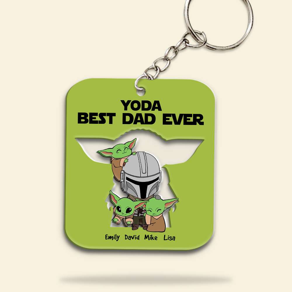 Personalized Yoda Best Dad Ever Acrylic Keychain Gift for Dad