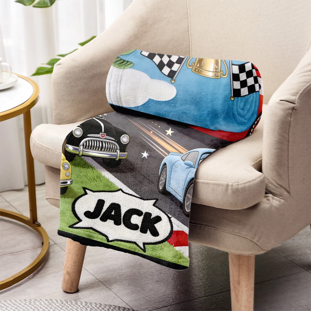 Personalized Racing Crew Blanket with Custom Name Gift for Kids Blanket GradoCreations