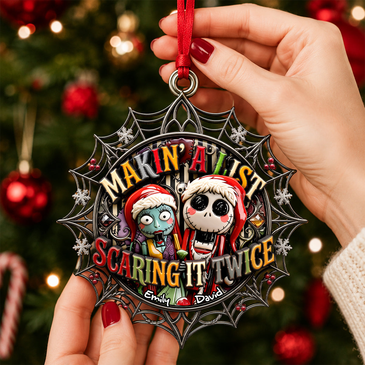 Personalized Spooky Couple Acrylic Ornament Unique Christmas Gift Ornament GradoCreations