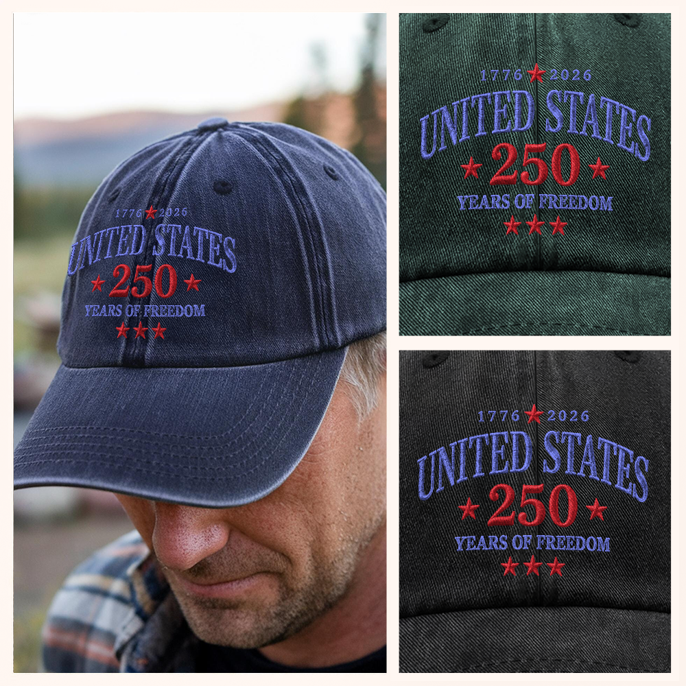 Embroidered 250th Independence Day Baseball Cap Gift Idea HN590 - Embroidered Baseball Cap GradoCreations