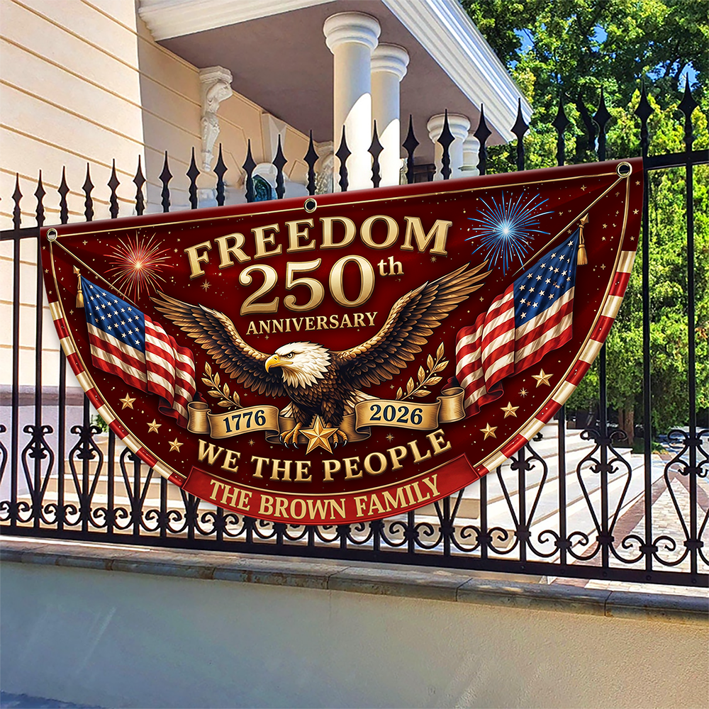 Personalized 250th Anniversary Fan Flag Custom Family Name Patriotic Decor HN590 - Non-Pleated Fan Flag GradoCreations