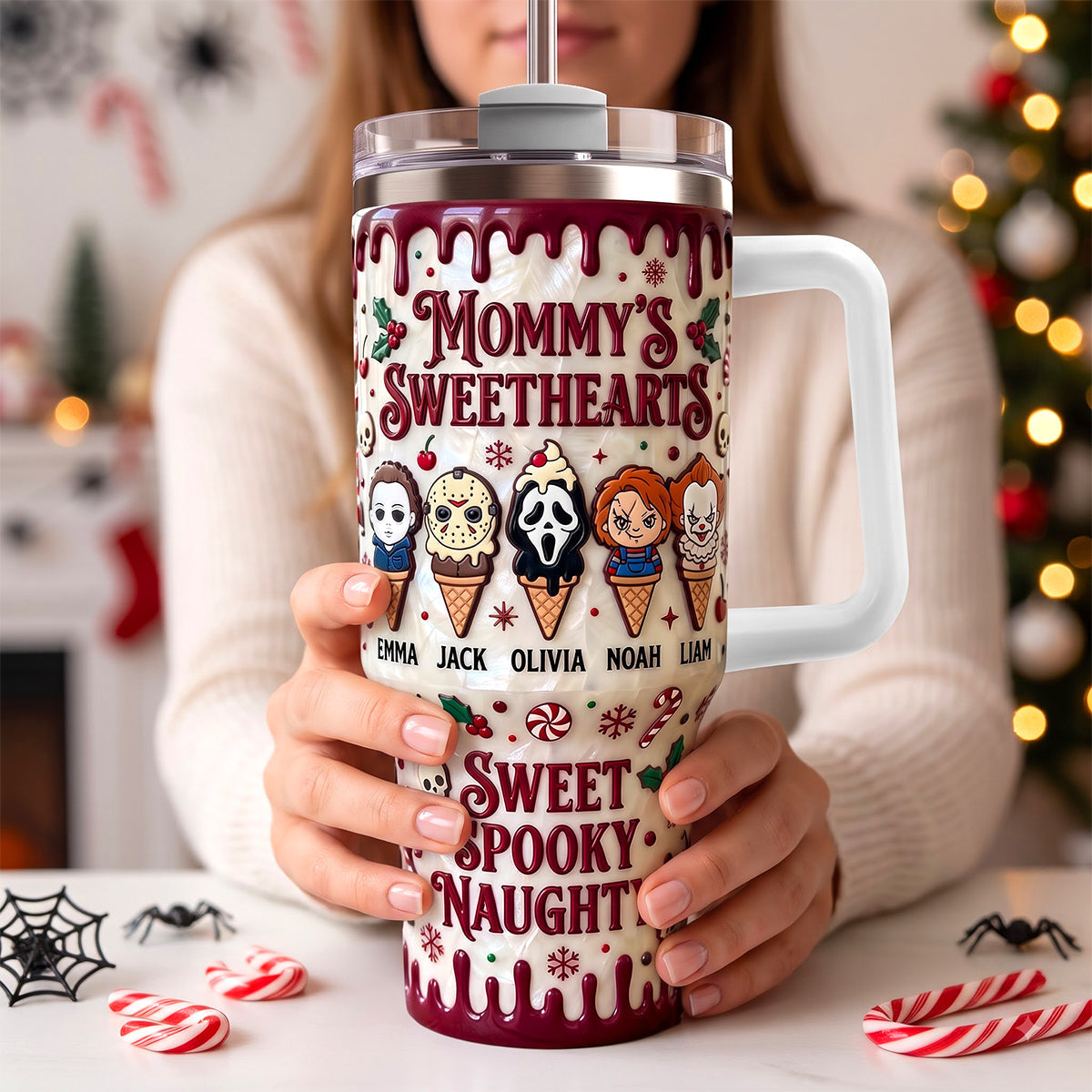 Personalized Holiday Tumbler for Mom with Kids Names | Custom Spooky Gift Tumbler GradoCreations