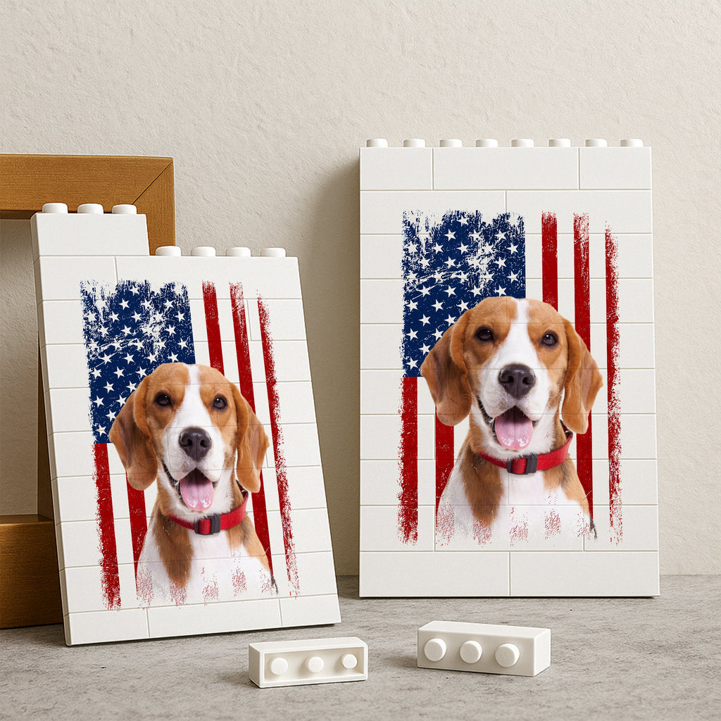 Custom Dog Photo Building Blocks USA Flag Gift for Dog Dad HN590 - Building Blocks GradoCreations