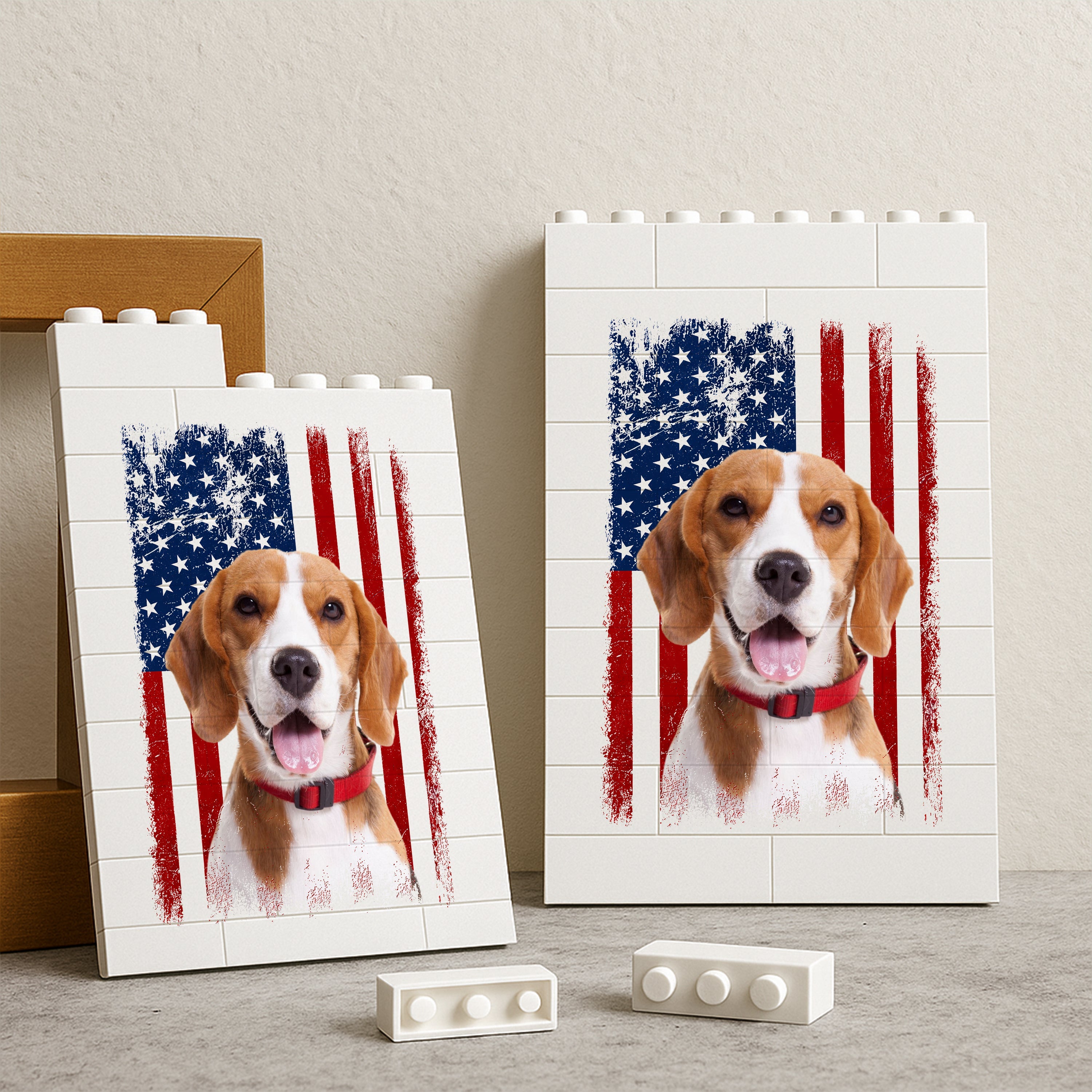 Custom Dog Photo Building Blocks USA Flag Gift for Dog Dad HN590 - Building Blocks GradoCreations