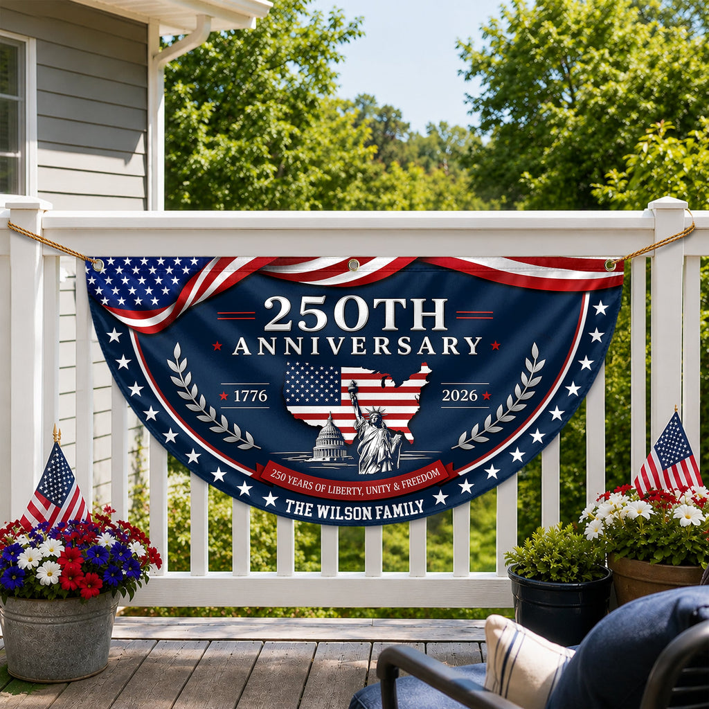 Personalized Family Name Flag 250 Years of Liberty Gift HN590 - Non-Pleated Fan Flag GradoCreations