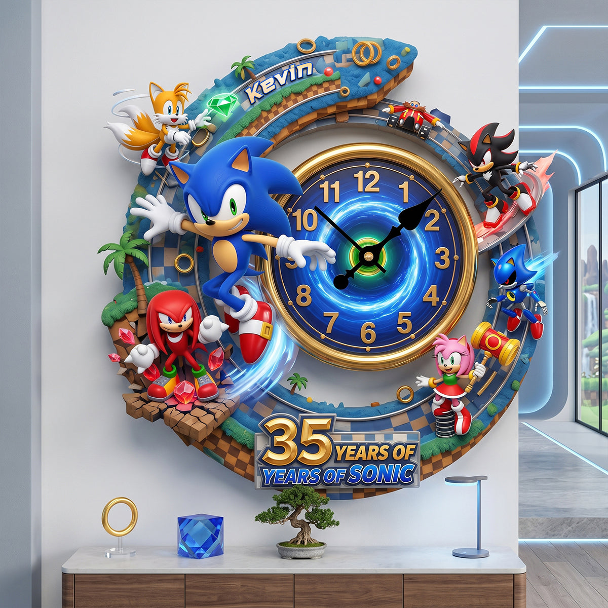 Personalized Sonic 35th Anniversary Wall Clock Gift for Movie Fans Wall Hanging Clock GradoCreations