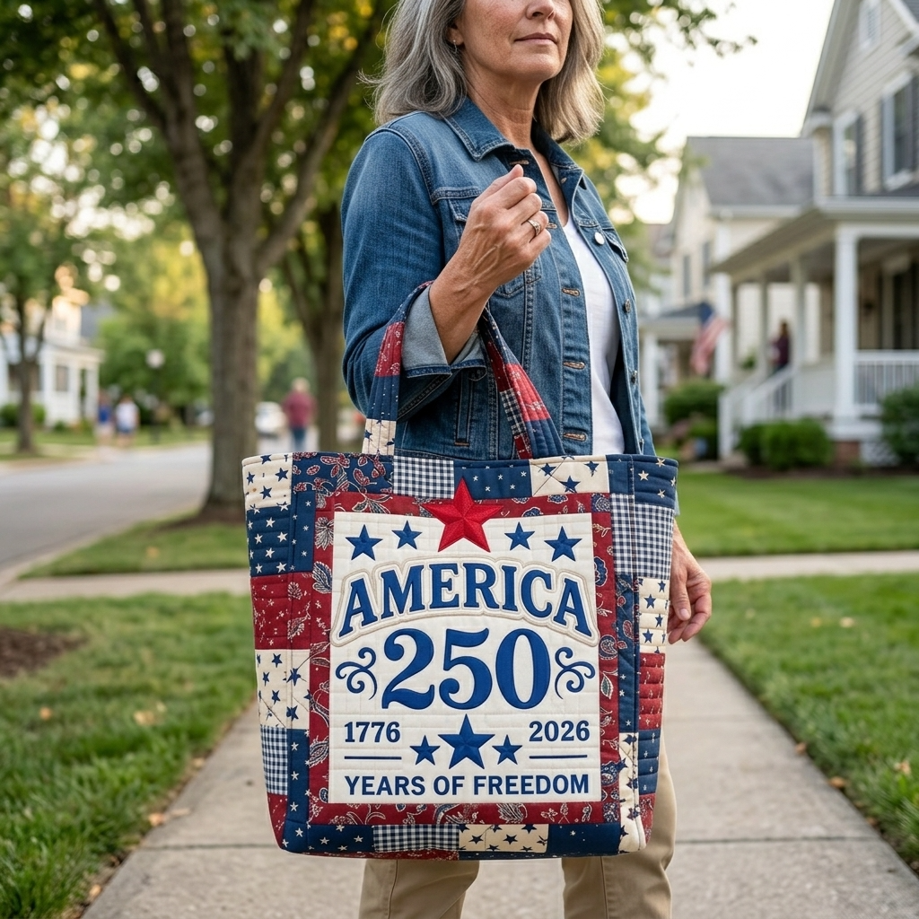 America 250 Years of Freedom Quilted Tote Bag for Her - Patriotic Gift