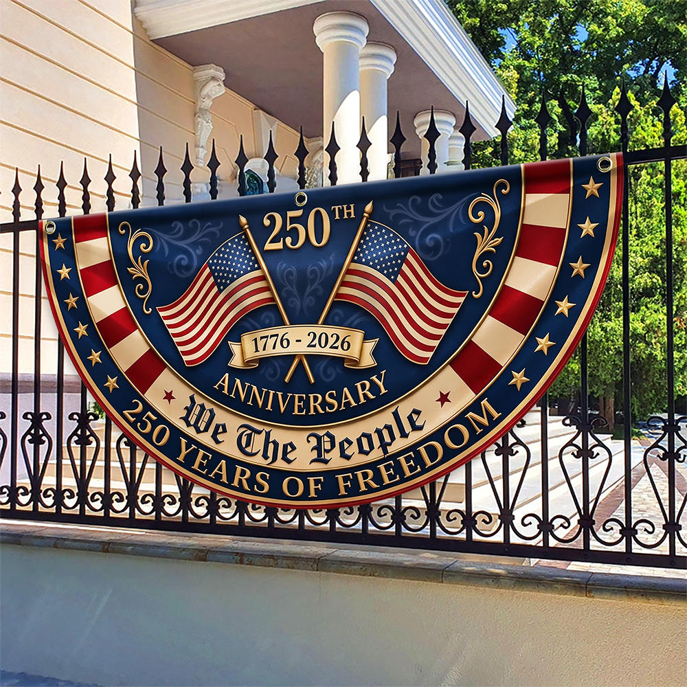 Personalized 250th Anniversary Non-Pleated Fan Flag Gift for Family HN590 - Non-Pleated Fan Flag GradoCreations